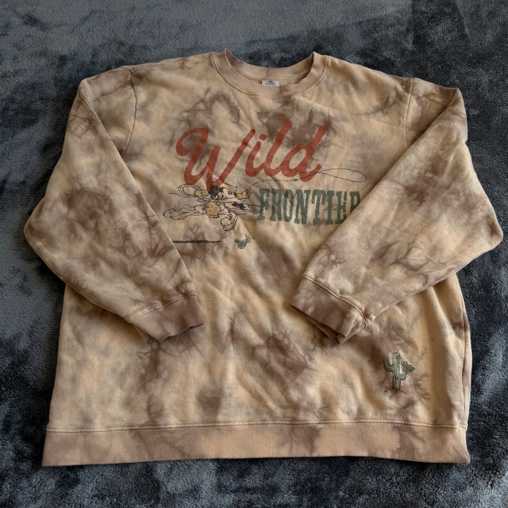 Disney Mickey Mouse Wild Frontier Tie Dye Sweatshirt Mens XXL Brown Tan Western